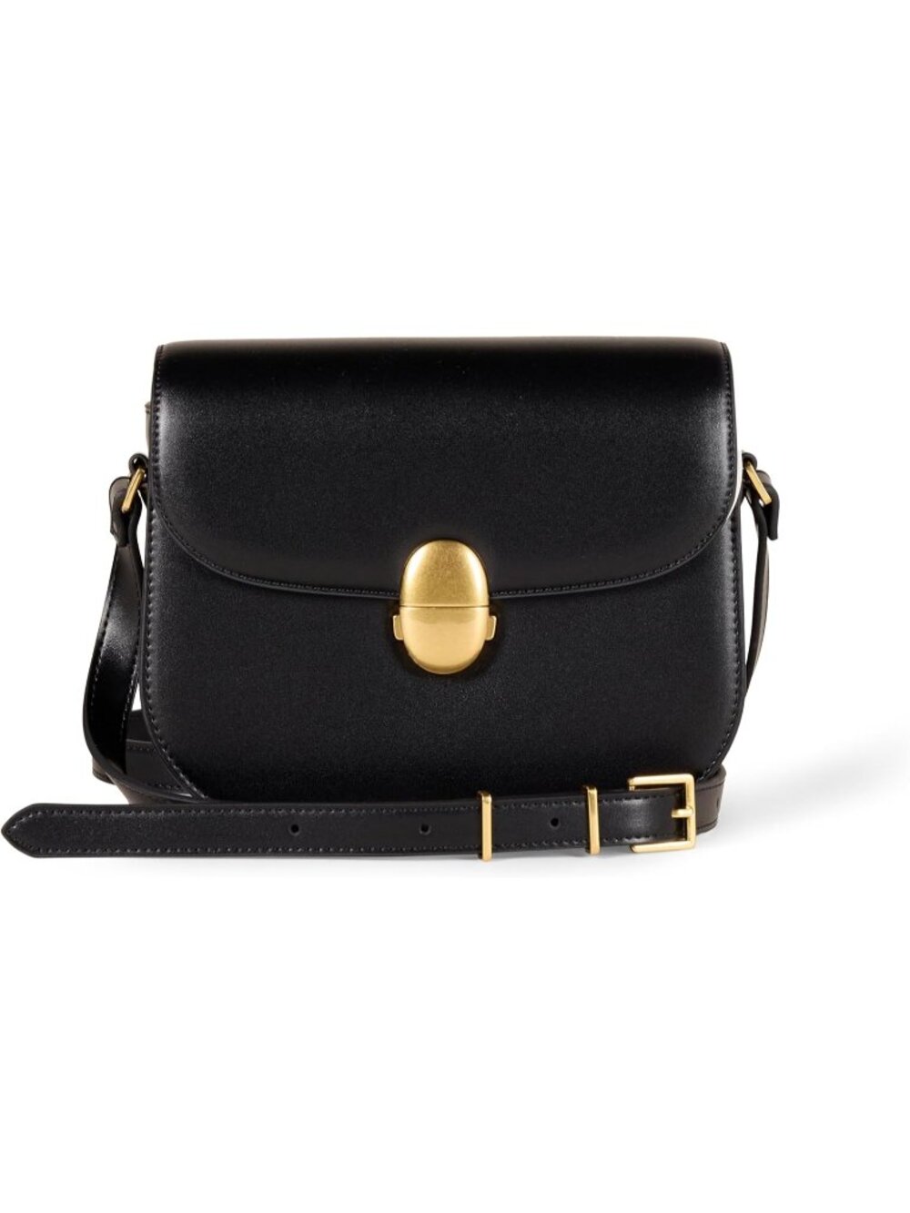 Women's Black Vegan Leather Flap Styling Crossbody Bag With Adjustable Strap